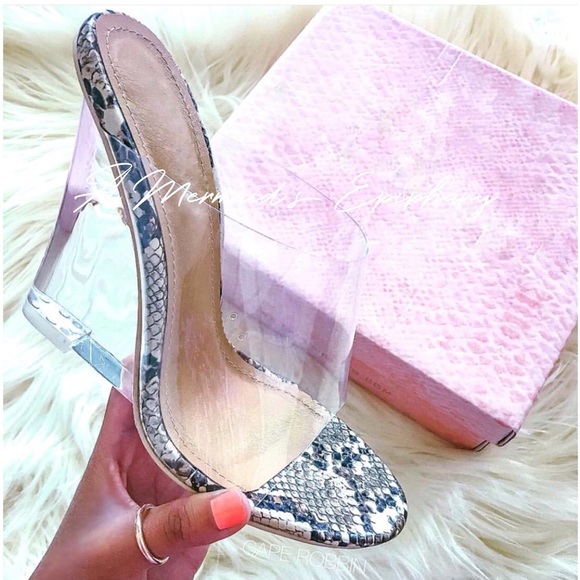 🆕Ice Queen | Perspex Wedge Mules in Snake - Picture 3 of 5